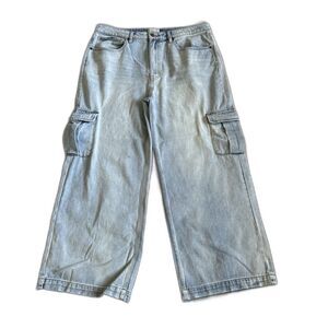 Oliver Logan Jeans Womens 35 Blue Wide Leg Cargo Madison High Rise Light Wash